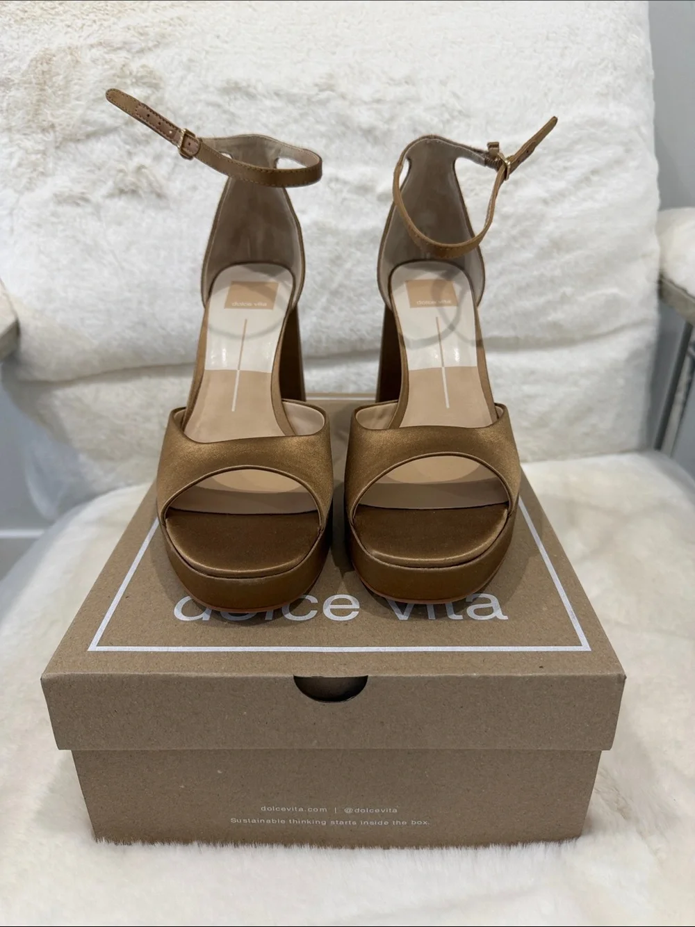 Dolce Vita Bronze Ankle-Strap Platform Heels